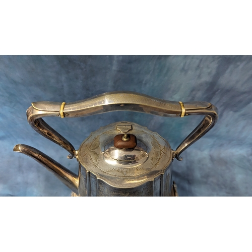 6 - A Large Antique Silver Plate Hot Water Tilting Spirit Kettle With Burner