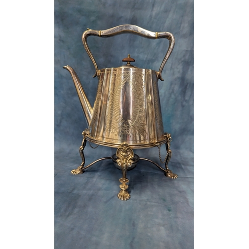 6 - A Large Antique Silver Plate Hot Water Tilting Spirit Kettle With Burner