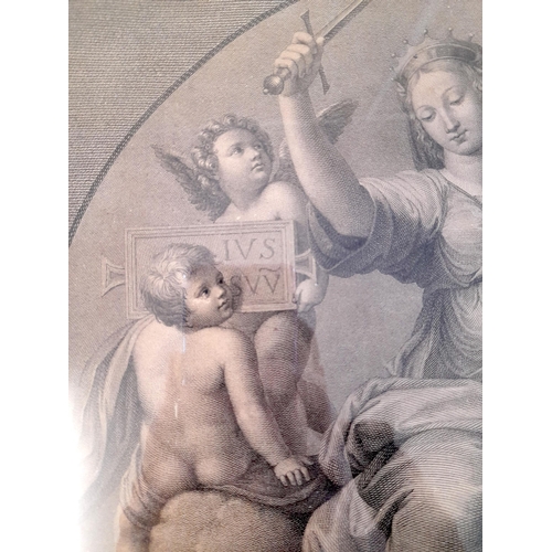 539 - An Antique 18th Century Engraving of Themis, Godess of Law, Order and Justice. 44cm x 44cm.