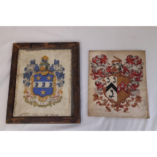 542 - A Pair of Coat of Arms Pictures, One in Frames with Glass, the other without either. 22.5cm W x 26.5... 