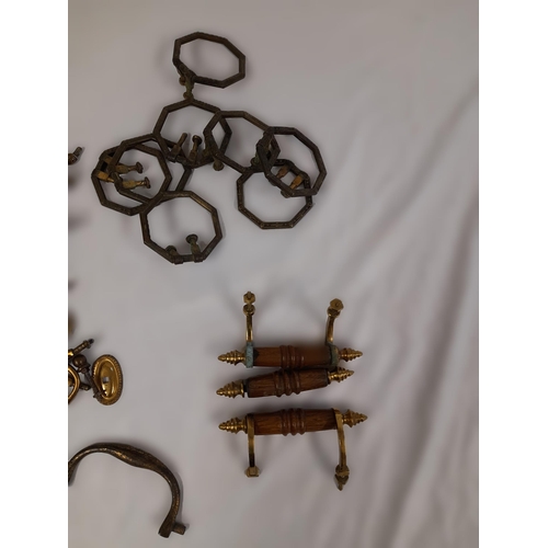 544 - A Large Selection of Brass Goods including a Glass Lamp with Brass Fittings, Draw Handles, Plates an... 