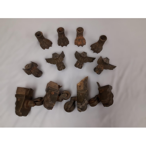 545 - Three Sets of Four Antique Table Feet, One with Castors.
Two Sets are Claw Style whilst the other Se... 