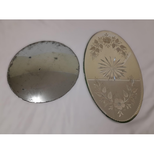 546 - Two Vintage Mirrors, One Circular Convex Shape 30cm D, the Other Floral Decorated Oval with Bevel Ed... 