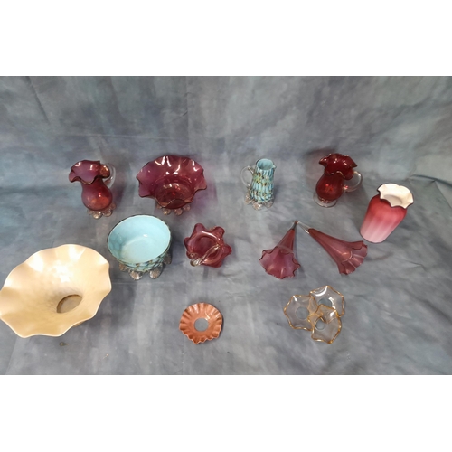 549 - A Group of Glass in Various Colours including shades of Pink, Pearlescent and Multi Colour. Jugs, Bo... 