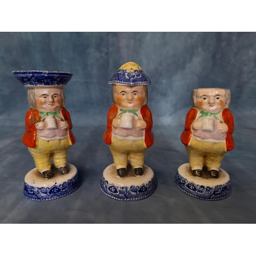 550 - A Group Of Three Staffordshire Toby Cruet Figures. One Missing the Top as Pictured. 13cm Height.