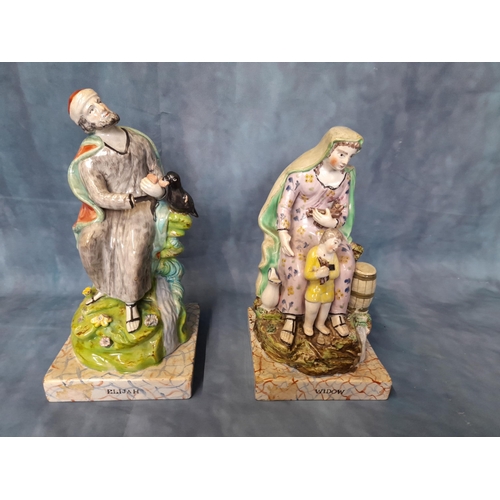 552 - A Pair of Antique Staffordshire Pearlware Figures, Elijah and Widow. Some Damage as Pictured. Approx... 