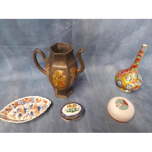 553 - A Collection of Oriental Objects including a  Clobbered Vase, Trinket Box and More.