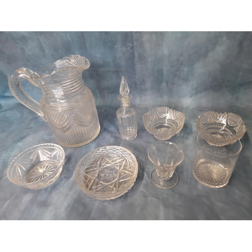 554 - A Mixed Lot of Antique Crystal and Glassware including a Large Jug, Small Decanter, Glasses and Bowl... 