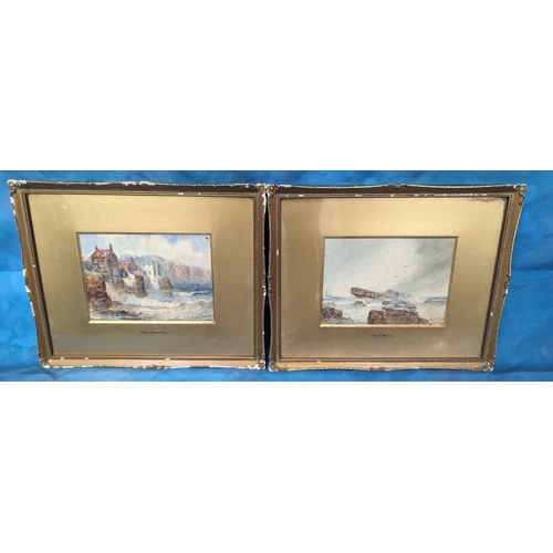 824 - A Pair of Watercolours by Austin Smith - Robins Hood Bay and Filey Brigg 33 x 27cm