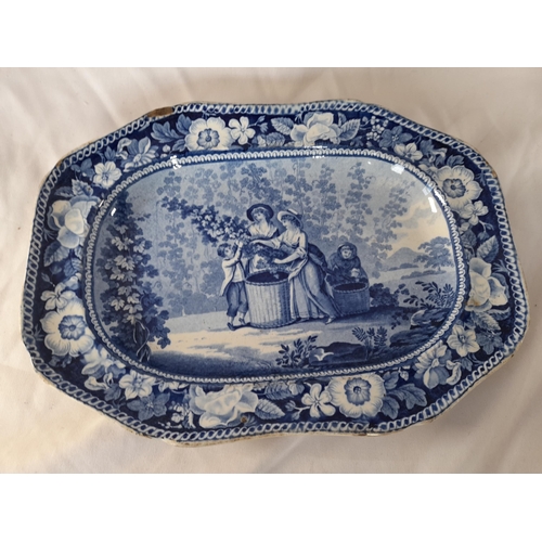 160A - A Group of Blue and White Antique Chinaware, including a Platter, Pots, Serving Bowl and Plates.