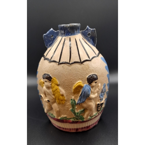 312 - Two Items of Prattware, A Rare Prattware Spirit Flask c1800 moulded with a neoclassical scene of the... 