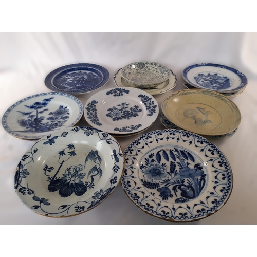 59A - A Large Collection of Antique Blue and White Oriental Plates. 15 in total.