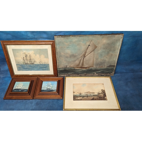 827 - A Collection of Nautical Themed Paintings and Engraving