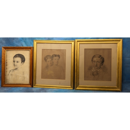 829 - 3 x Framed Portraits - Largest 62cm x 55cm