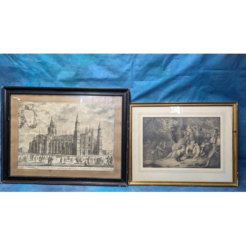 832 - 2 x Large Engravings , Milans Duomo and a Field Worker  Sheltering from a Thunderstorm 69 x 55cm