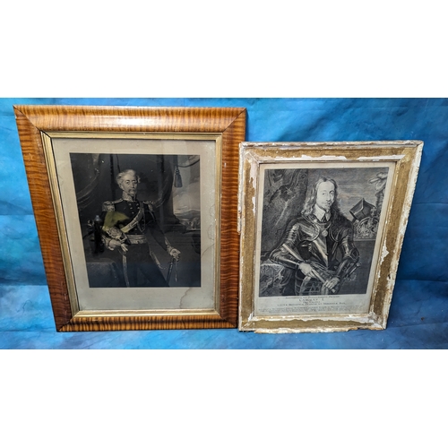 831 - 2 x Framed Engravings: Charles I and Lt Col Pollard Largest 66 x 58cm