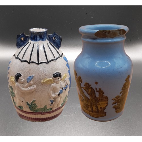 312 - Two Items of Prattware, A Rare Prattware Spirit Flask c1800 moulded with a neoclassical scene of the... 