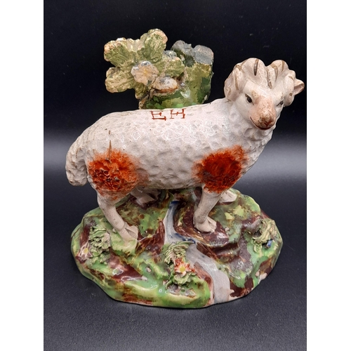 204A - Two Ornaments of Sheep. A Staffordshire Ram with the initials EH on its Back, approx 13cm Height, an... 