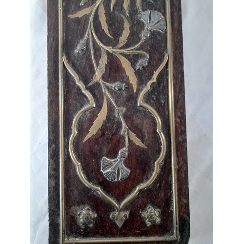 21A - An Antique Dark Wood Plaque Inlaid with Various Metals including Brass and Copper to Produce a Depic... 