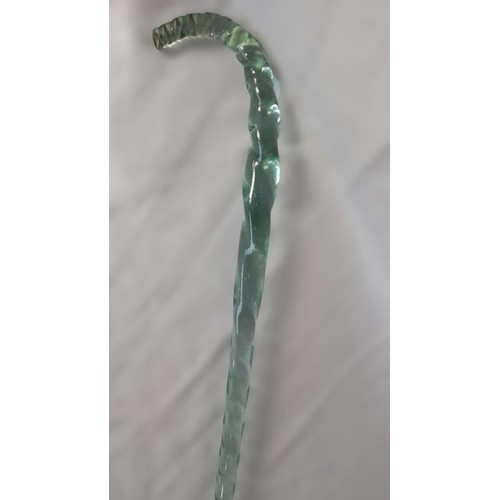 61A - A Fun Antique, Light Green, Twisted Nailsea Style Glass Walking Stick. 110cm in Height. With Slight ... 