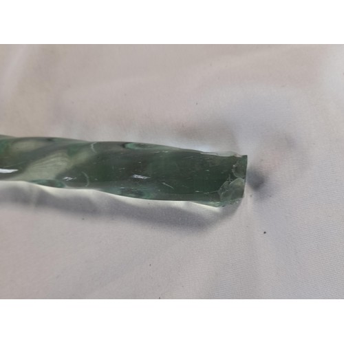 61A - A Fun Antique, Light Green, Twisted Nailsea Style Glass Walking Stick. 110cm in Height. With Slight ... 