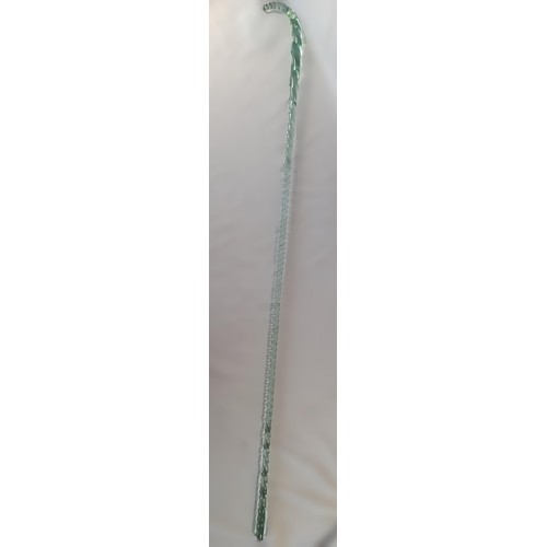 61A - A Fun Antique, Light Green, Twisted Nailsea Style Glass Walking Stick. 110cm in Height. With Slight ... 