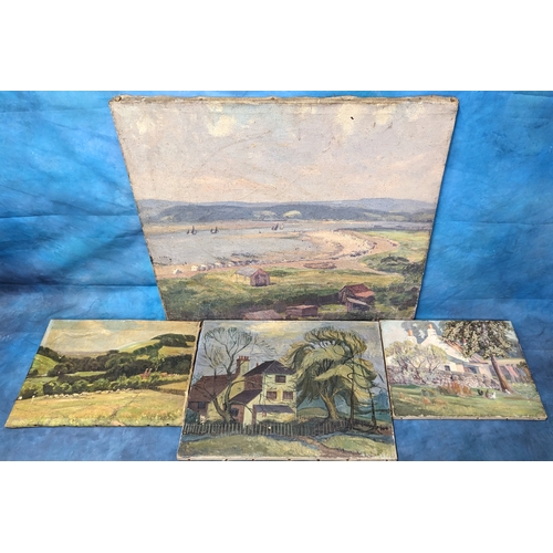 844 - 4 x Naïve Oil Paintings- Unfarmed . Largest 65 x 72cm