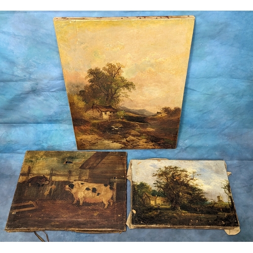 846 - 3 x Antique Oil Paintings - Largest 60 x 46cm