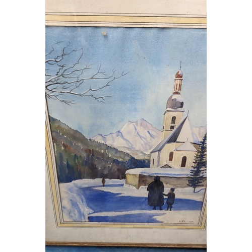 859 - 2 x Winter Themed Watercolours by Alec Lacey 64 x 54cm in Frames