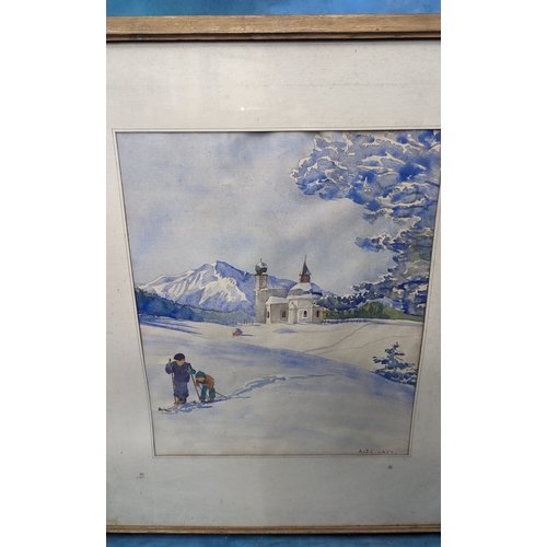 859 - 2 x Winter Themed Watercolours by Alec Lacey 64 x 54cm in Frames