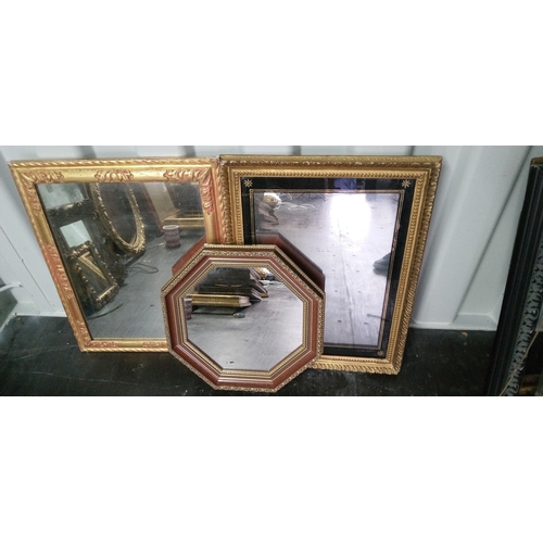 1294 - 3x Gilt Effect Framed  Mirrors (one octagonal)
largest Measures 60cm X 50cms