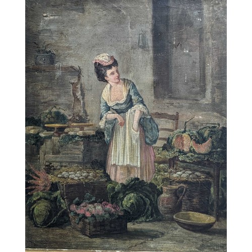 823 - An Oil on Canvas of a Grocery Seller 49 x 58cm  - Indistinct Signature