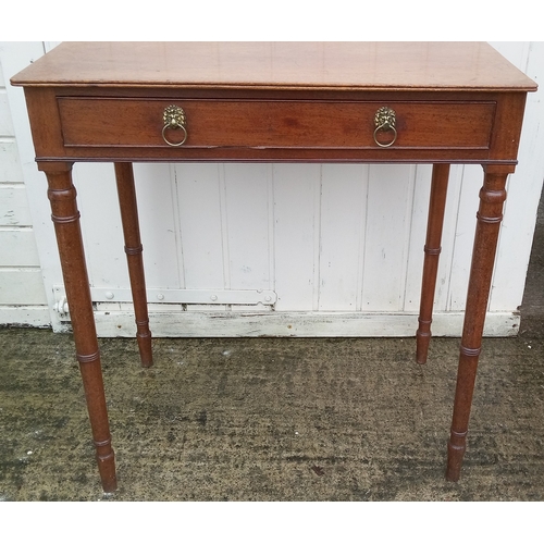 931 - Georgian Single Drawer Side Table with Brass Lion Head Handles 83cm x 77cm x 49cm