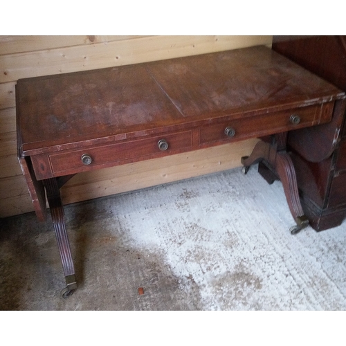 946 - Regency Sofa Table with 2 x Drawers , Splayed Legs on Brass Castors 70cm x 120cm Closed, 190cm Open ... 