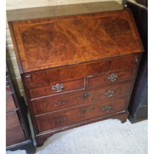 944 - Georgian Flame Mahogany Inlaid Bureau with 4 Drawers