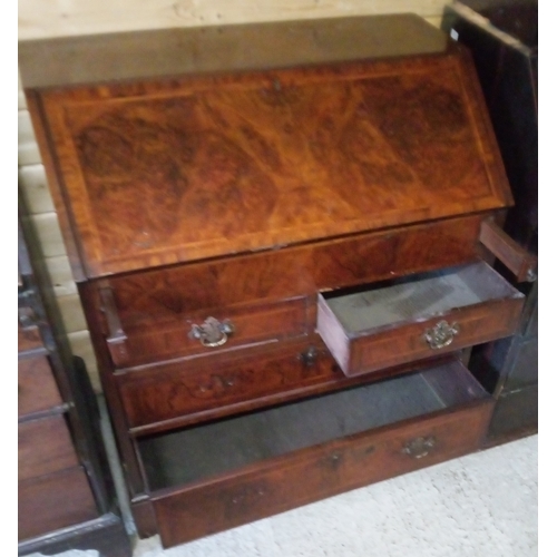 944 - Georgian Flame Mahogany Inlaid Bureau with 4 Drawers