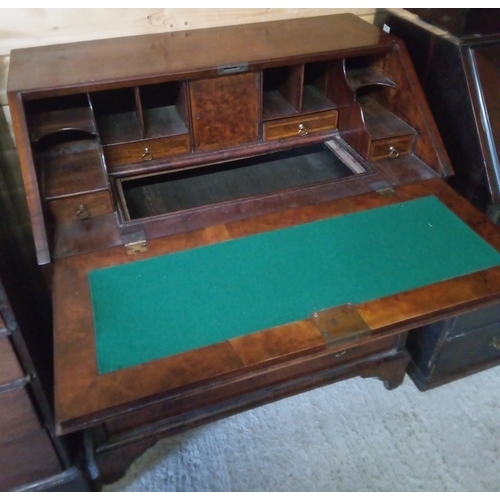 944 - Georgian Flame Mahogany Inlaid Bureau with 4 Drawers