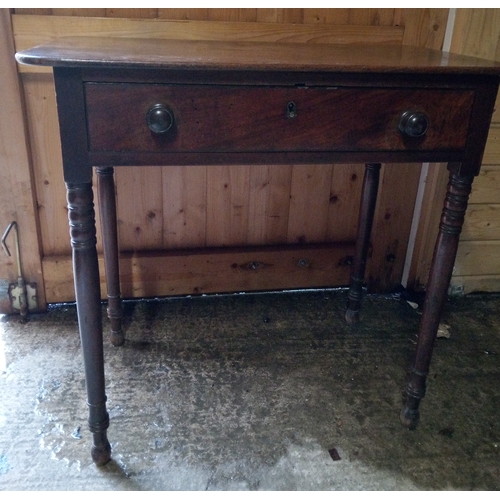 951 - Inlaid Side Table with Drawer on Turned Legs 73cm h x 77cm W x 44cm D