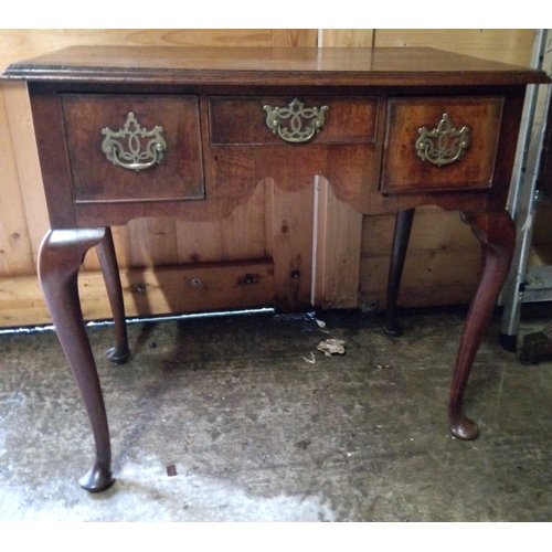 950 - Georgian Inlaid Low Boy, 3 Drawers with Ornate Brass Handles 70cm x 76cm x 49cm