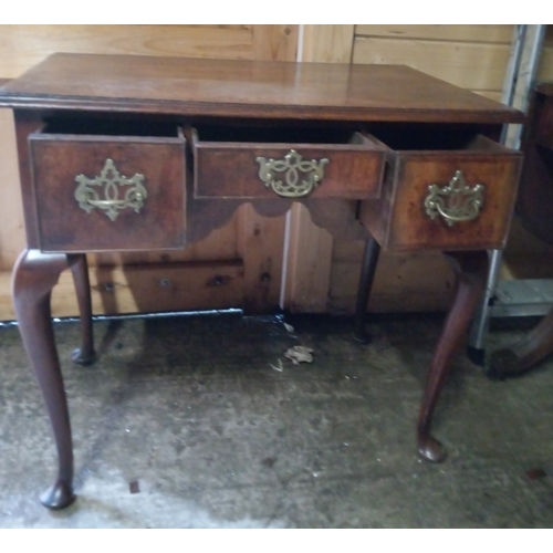 950 - Georgian Inlaid Low Boy, 3 Drawers with Ornate Brass Handles 70cm x 76cm x 49cm