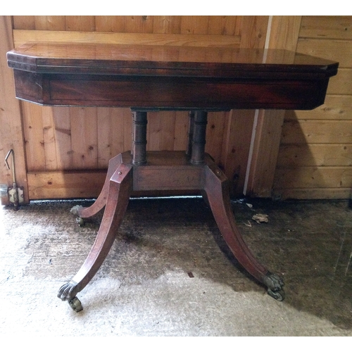 952 - Inlaid Card Table with Green Baize on Splayed Legs and Brass Claw Feet with Castors 74cm x 92cm x 46... 