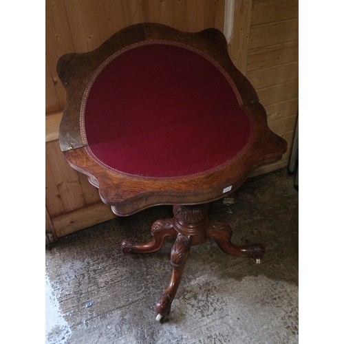 955 - Walnut Burr Folding Card Table on Carved Column and Carved Legs 75cm x 90cm x 45cm