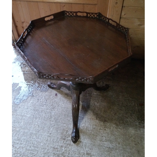 958 - Antique George III Mahogany Octagonal Tripod Table  with Pierced Gallery and Tripod Legs 78cm H x 68... 