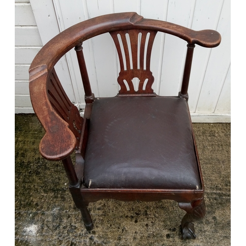 966 - A Beautiful Georgian Corner Chair with Leather Seat 79cm x 75cm x 48cm