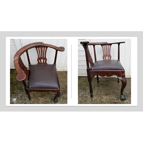 966 - A Beautiful Georgian Corner Chair with Leather Seat 79cm x 75cm x 48cm