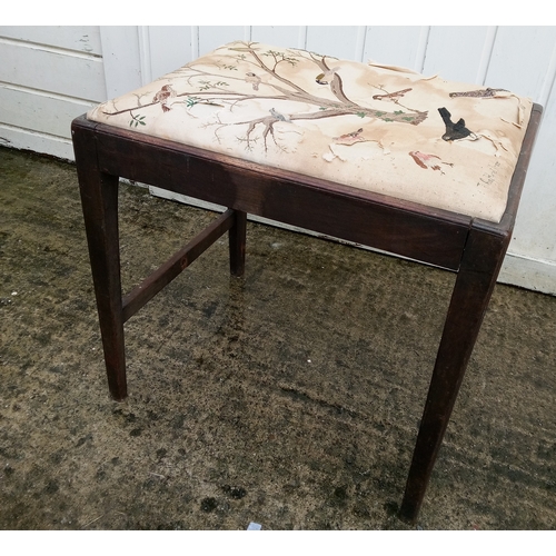 969 - Upholstered  Georgian Foot Stool Depicting a  Bird Scene  - in need of restoration 48cm x 50cm x 39c... 