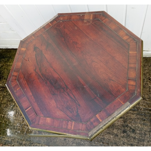 971 - Octagonal Antique Table with Central Column and Three Splayed Legs.  Detailed Brass Inlay on Column ... 