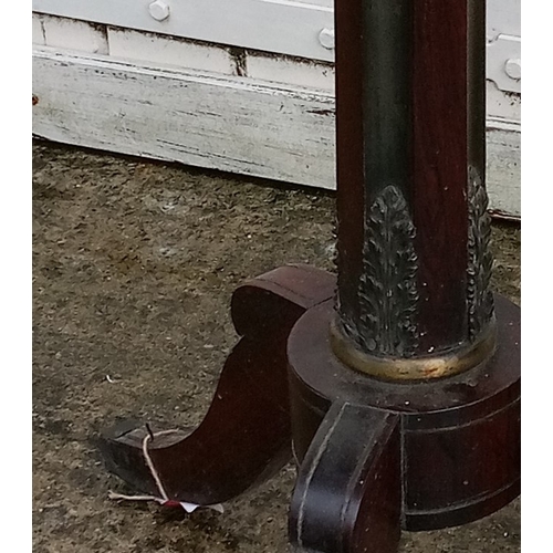 971 - Octagonal Antique Table with Central Column and Three Splayed Legs.  Detailed Brass Inlay on Column ... 