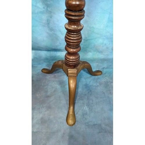 794 - A Brass Footed Tripod Mahogany Table 72 x 59 x 46cm