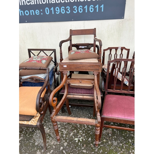 1273 - A Large Collection of Mismatched Antique Chairs and Seats.